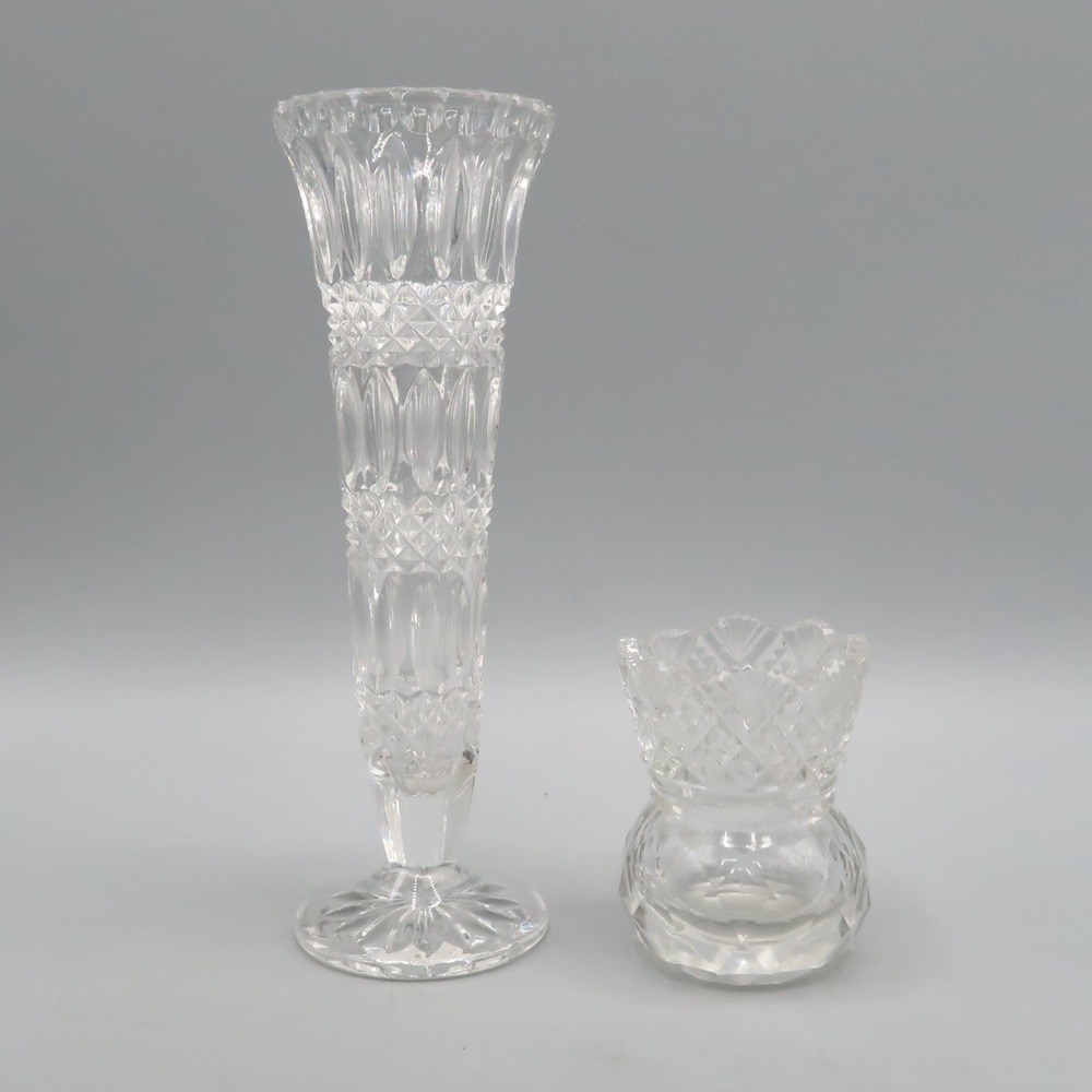 Vintage Cut Crystal Bud Vase 6.5" and 3 inch Toothpick holder Set Lot